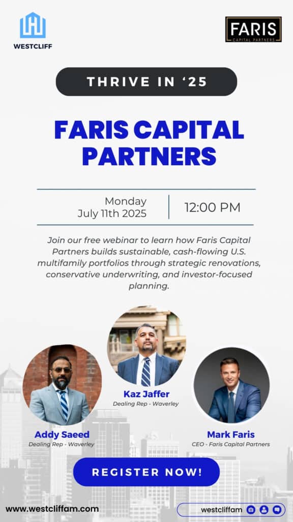 Discover how Faris Capital Partners creates sustainable returns in US multifamily real estate. In this Westcliff 'Thrive in 25' webinar, Mark and John break down their 28-day transformation plan, core values, and strategies for long-term growth.